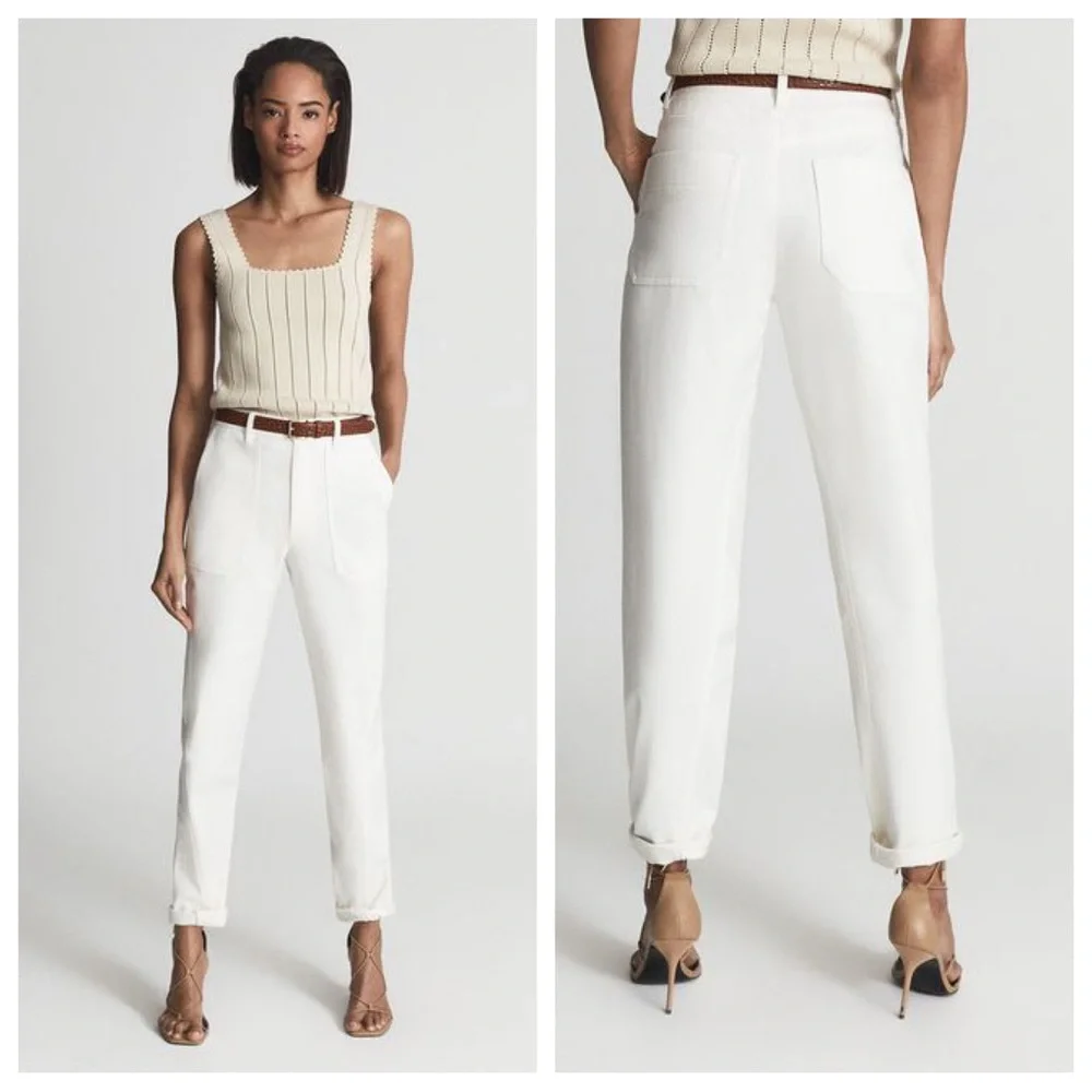New! Reiss Erin cotton taper pants white nwt 30093